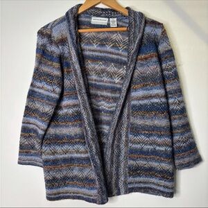 Alfred Dunner Blue and Brown Knit Cardigan